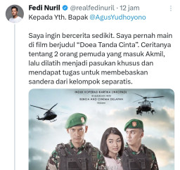 Fedi Nuril Sentil AHY yang Kini Jadi Menteri, padahal Dulu Getol Mengkritisi