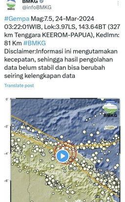 Besar! Gempa M 7,5 Goyang Keerom Papua