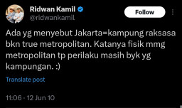 Upss! Cuitan Ridwan Kamil Bilang Jakarta Kampungan Bikin Netizen Geram