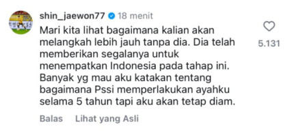 Ayahnya Dipecat PSSI, Anak Shin Tae-Yong Berang
