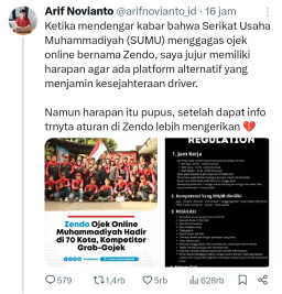 Platform Ojek Online Zendo Milik Muhammadiyah Menuai Kritikan, Aturannya Dinilai Lebih Kejam