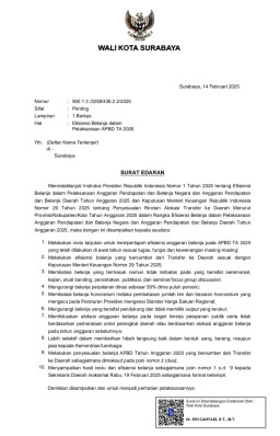 Wali Kota Eri Cahyadi Terbitkan SE Efisiensi Belanja APBD 2025