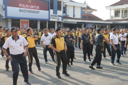 Sambut Hari Bhayangkara ke-79, Polresta Cilacap dan TNI Olahraga Bareng
