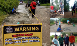 Kasihan Banyak Pengendara Jatuh, Warga Sedayulawas Lamongan Perbaiki Jalan Rusak