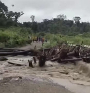 Tumpukan Kayu Log Meluap di Sungai Pas Keerom, Warga Diminta Waspada