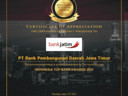 Bank Jatim Raih Penghargaan Indonesia Top Bank Awards 2021