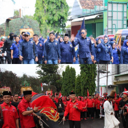 Diiringi Reog dan Bantengan, Nasdem-PDI P Kirab Bacalegnya ke KPUD Ponorogo