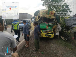 Truk Tabrak Pohon dan Warung di Jalintim KM 32