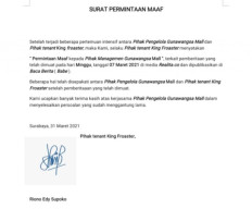 Pemilik Tenant Meminta Maaf pada Manajemen Gunawangsa