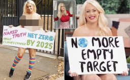 Ingatkan Bahanya Perubahan Iklim, Laura Bugil di Depan Rumah PM Inggris