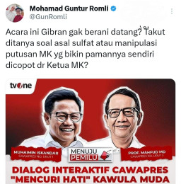 Gibran Absen Debat Cawapres Nanti Malam, Kubu Ganjar: Takut Ditanya Soal Asal Sulfat