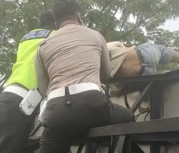 Diduga Stres, Pria Asal Pasuruan Ini Nekad Lompat dari Bilboard sambil Gendong Boneka