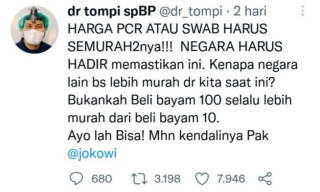 PCR di India Rp 96 Ribu, di Indonesia Rp 900 Ribu hingga Jutaan, Tompi Sentil Jokowi
