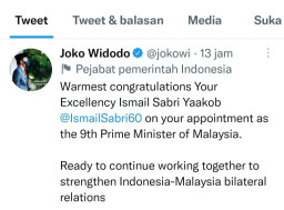 Jokowi Ucapkan Selamat pada Ismail Sabri