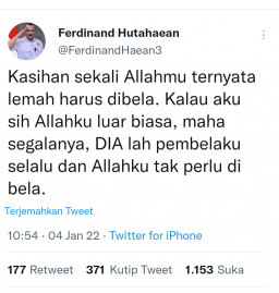 Nge-Twit "Allahmu Lemah" Ferdinand Hutahaean langsung Trending Topic, Banjir Hujatan