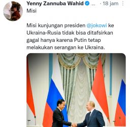 Jokowi Dianggap Gagal karena Rusia Masih Serang Ukraina, Ini Kata Yenny Wahid
