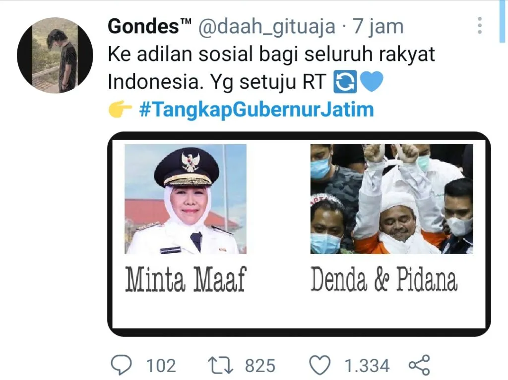 HRS Divonis 8 Bulan Penjara, Tagar #TangkapGubernurJatim Trending Topic