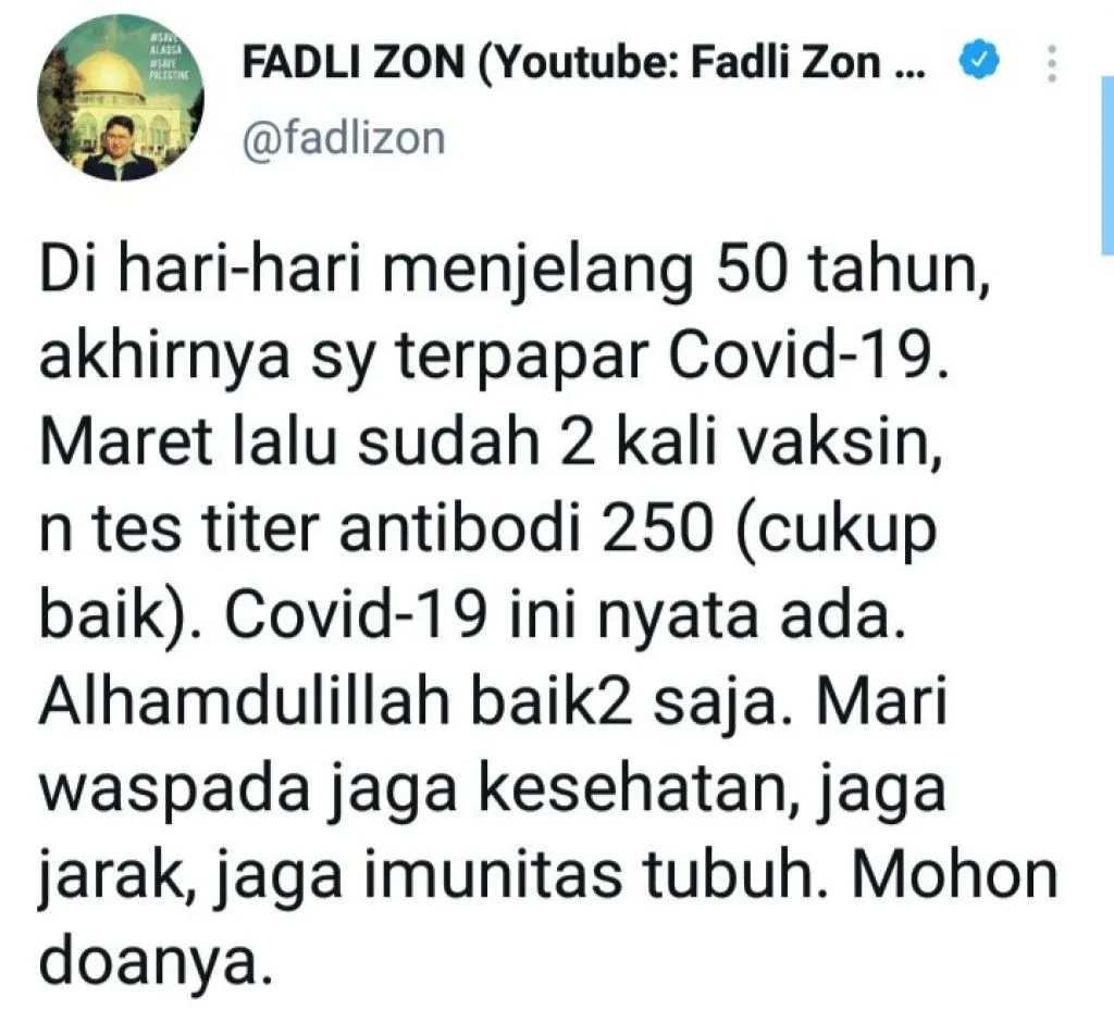 Sudah Divaksin 2 Kali, Fadli Zon Masih Kena Covid 19