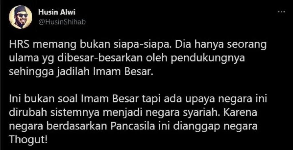 Remehkan Habib Rizieq, Husin Alwi: Memang Bukan Siapa-siapa