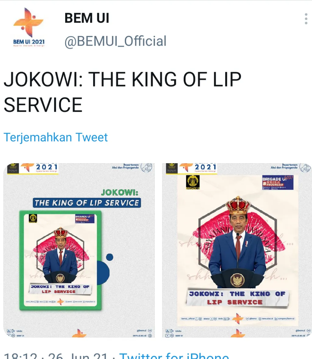 BEM UI Tolak Take Down Unggahan Meme Jokowi