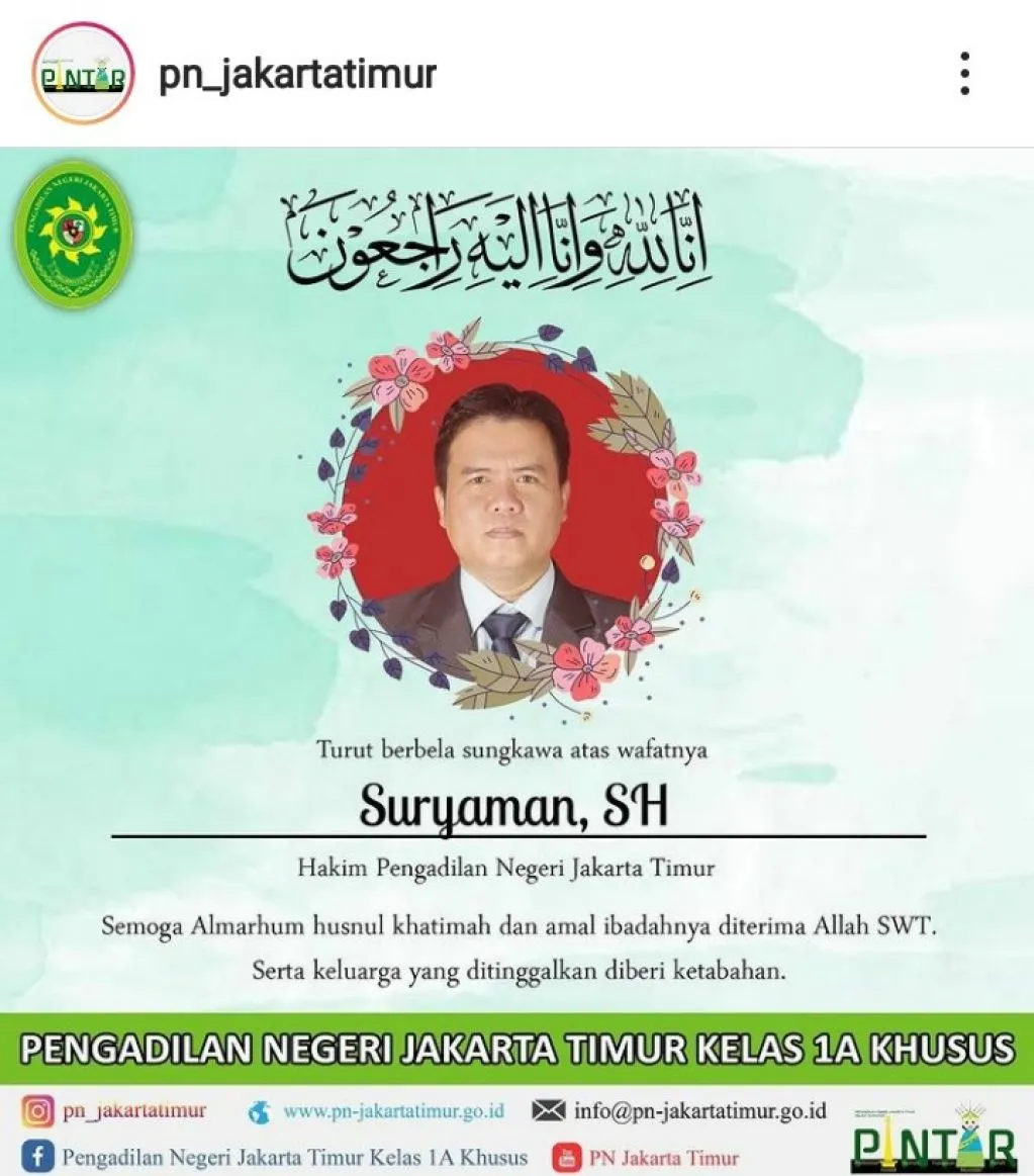 Hakim yang Menghukum Habib Rizieq 4 Tahun, Suryaman Tutup Usia