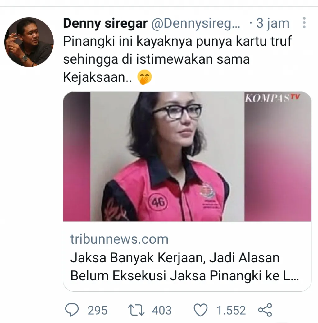 Pinangki Diduga Punya Kartu Truf Kejaksaan