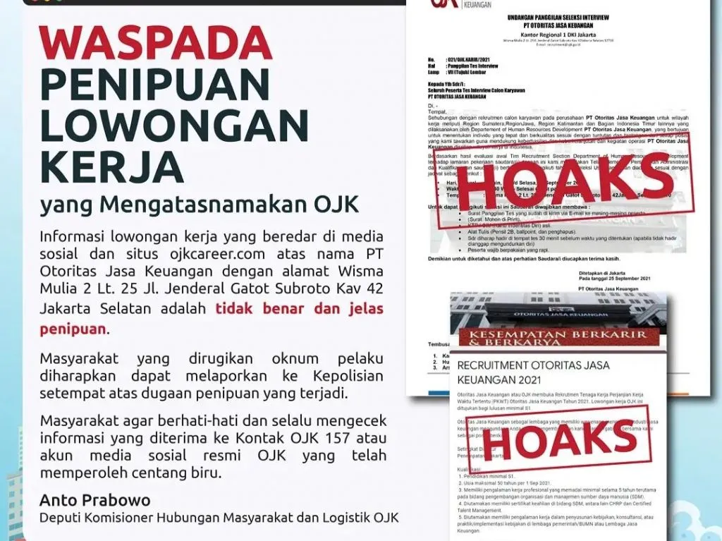 Waspadai Penipuan Rekrutmen Pegawai OJK