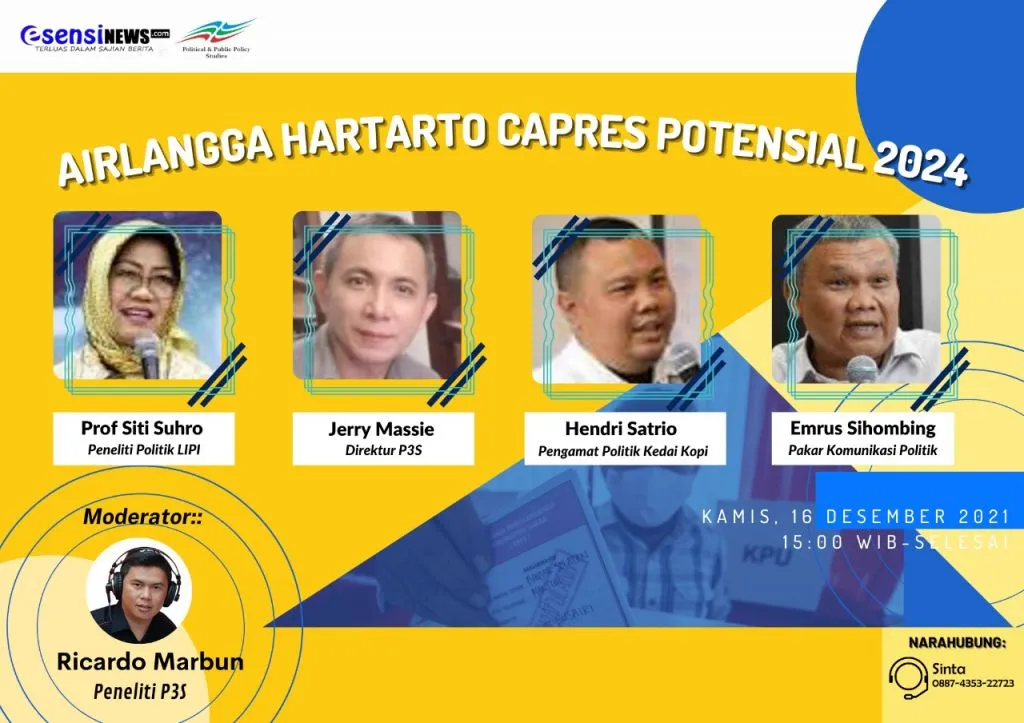 Kupas Peluang Capres Potensial Airlangga Harrtarto, P3S Gelar Webinar Pekan Depan