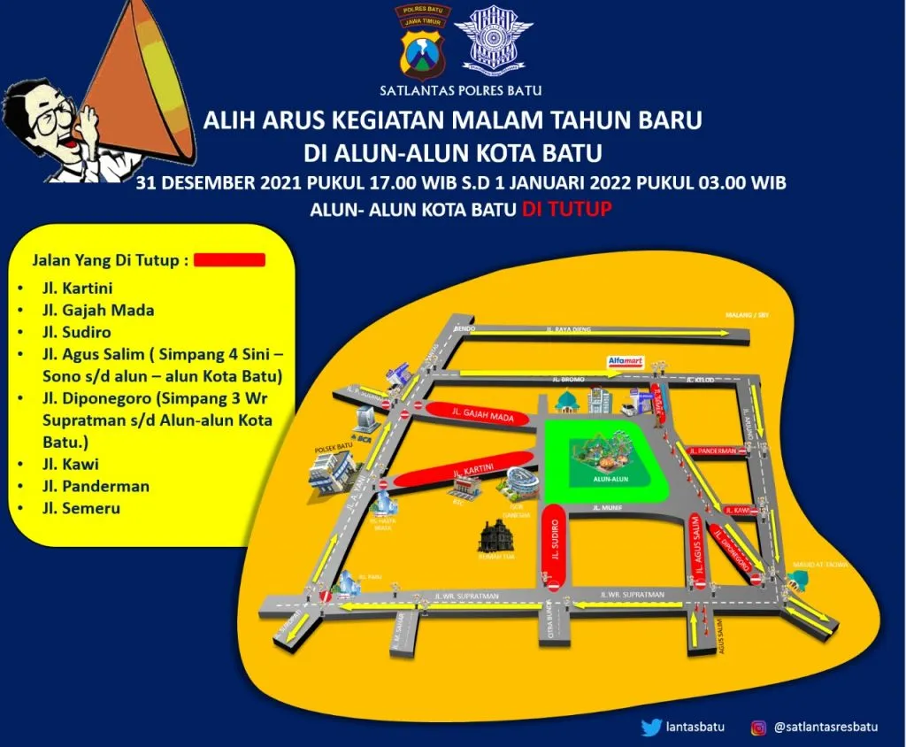 Polres Batu Tutup Beberapa Ruas Jalan di Malam Pergantian Tahun