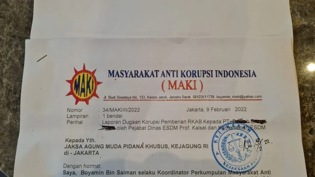 MAKI Laporkan Kepala ESDM Kaltim ke Jampidsus Terkait Dugaan Korupsi