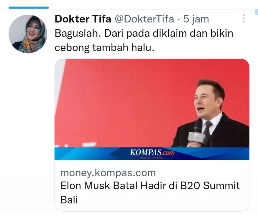 Elon Musk Batal ke Indonesia, Begini Nyinyiran Dokter Tifa