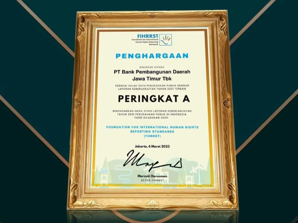 Bank Jatim Raih Peringkat A Dalam Laporan Keberlanjutan Tahun 2021