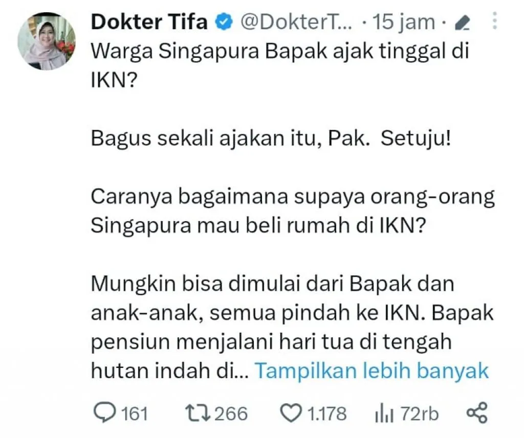 Dokter Tifa Minta Jokowi dan Keluarga Lebih Dulu Tinggal di IKN