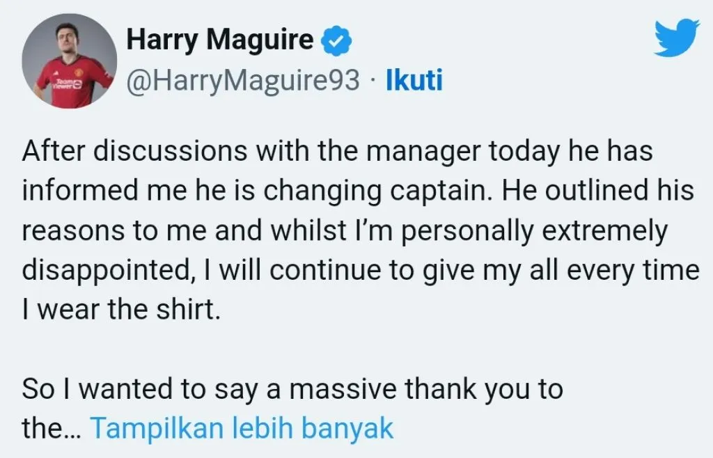 Dicopot dari Jabatan Kapten MU, Harry Maguire Kecewa Berat