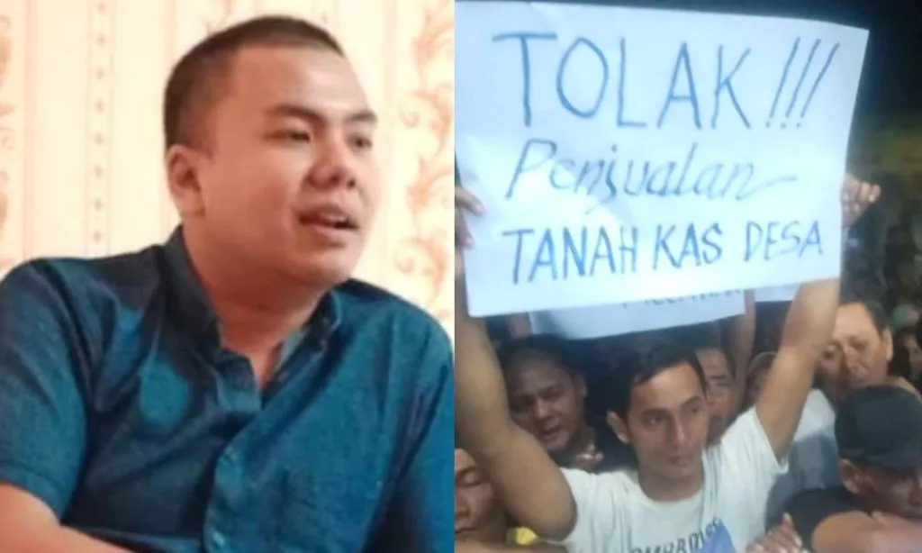 Ketua komisi A DPRD Lamongan, Hamzah Fansyuri (kiri), dan nelayan weringin, saat unjuk rasa ke kantor Desa Weru (kanan)