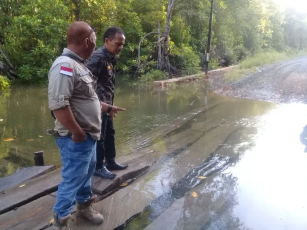 Plt. Camat Pemukan Selatan Tinjau Kondisi Jembatan Menuju Tanjung Semalantakan