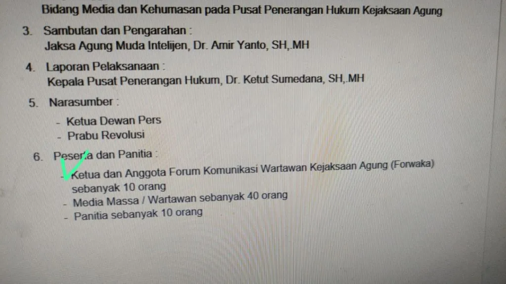 Nota Dinas Media Ghatering Puspenkum Catut Nama Forwaka ke Jamintel