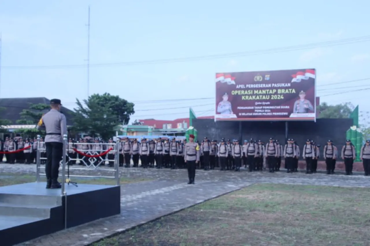 Polres Pringsewu Gelar Apel Pergeseran Pasukan untuk Pengamanan TPS Pemilu 2024