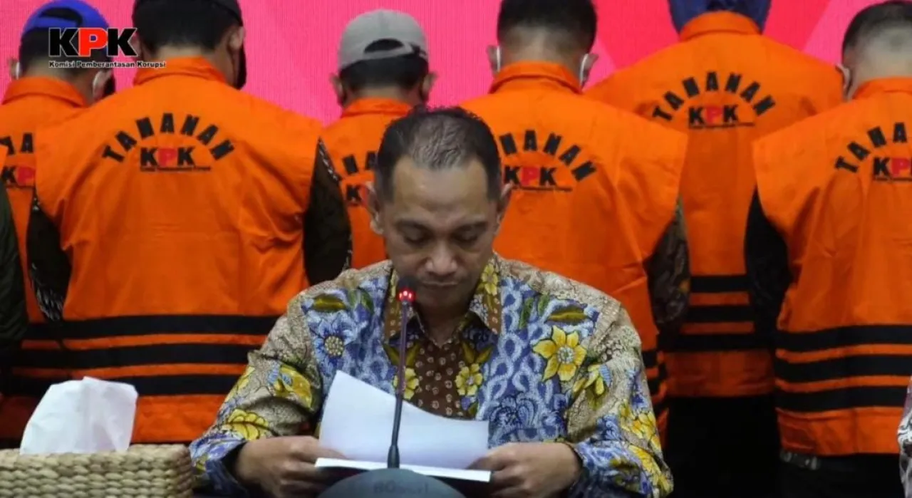 Konferensi pers penahanan tersangka pungli di rutan KPK di gedung KPK, Jakarta, Jumat (15/3/2024). Foto: Tom