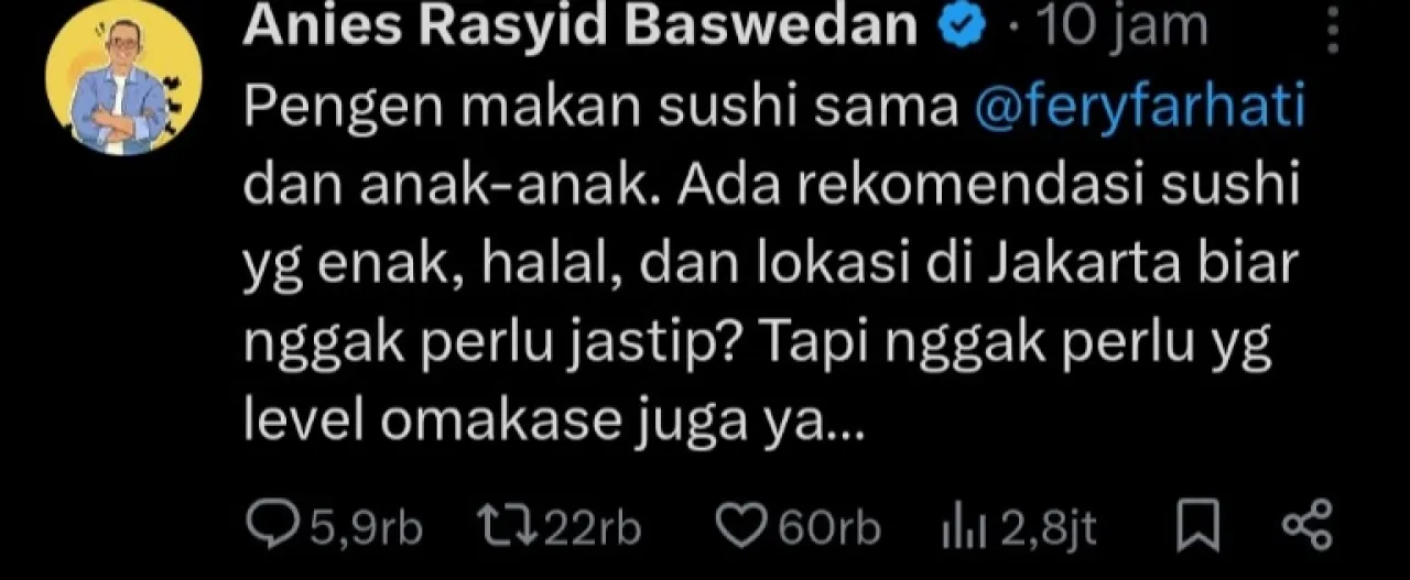 ingin Makan Sushi, Anies Sindir Erina