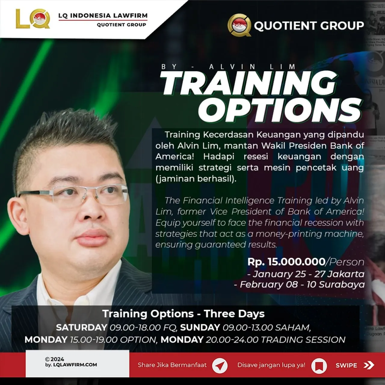 Alvin Lim Berikan Strategi Trading Lewat Kelas Kecerdasan Keuangan di Surabaya