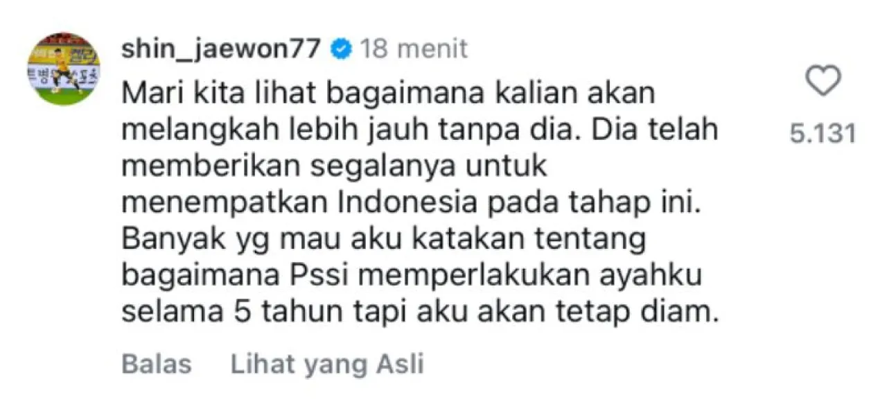 Ayahnya Dipecat PSSI, Anak Shin Tae-Yong Berang