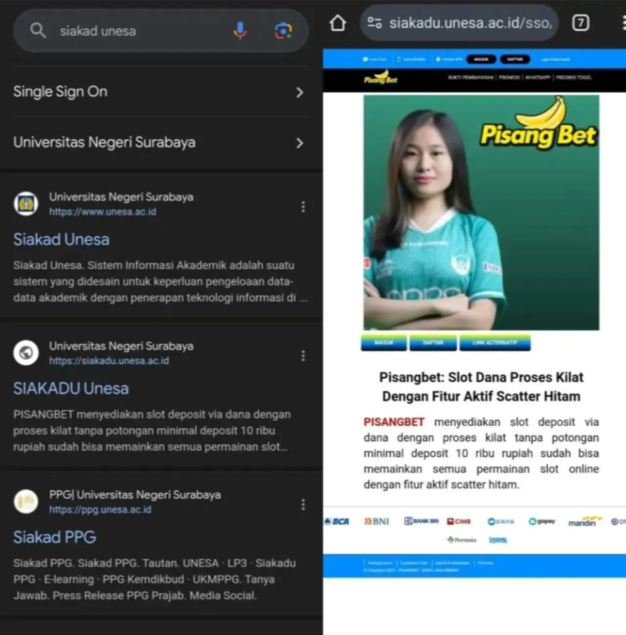 Tampilan Siakadu yang menampilkan promosi judi online.