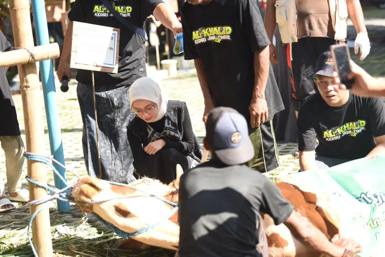 Unik, Wali Kota Kediri Bagikan Daging Kurban dengan Besek dan Daun Jati