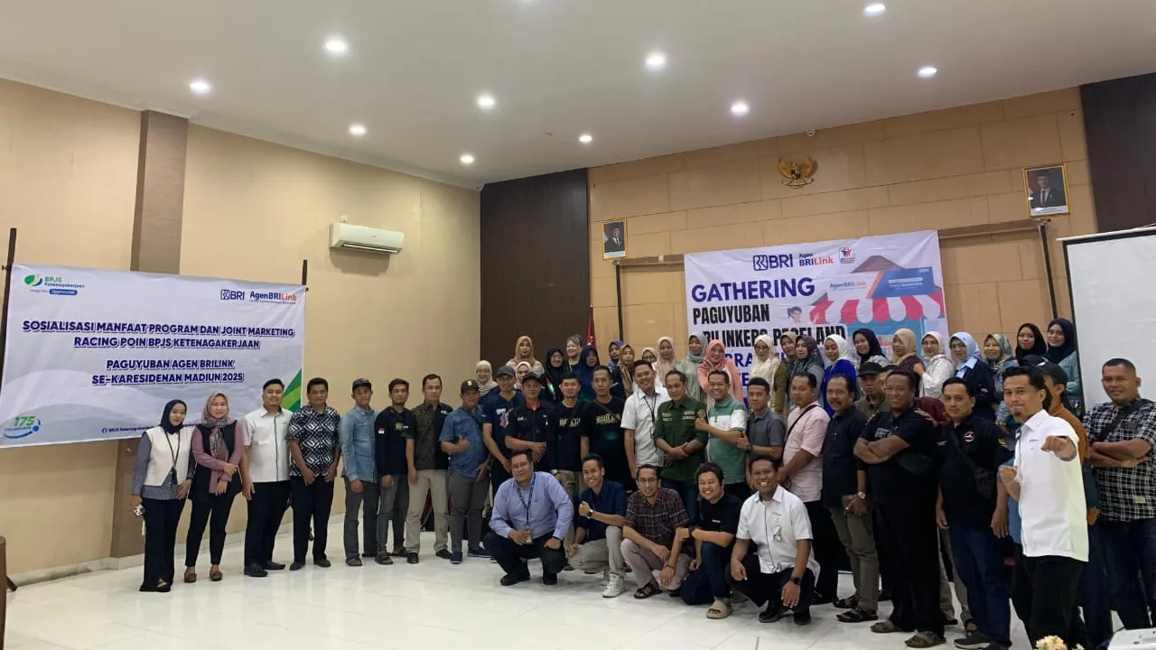 BPJS Ketenagakerjaan Madiun bersama para Agen BRILink Se-Karesidenan Madiun, Joint Marketing.