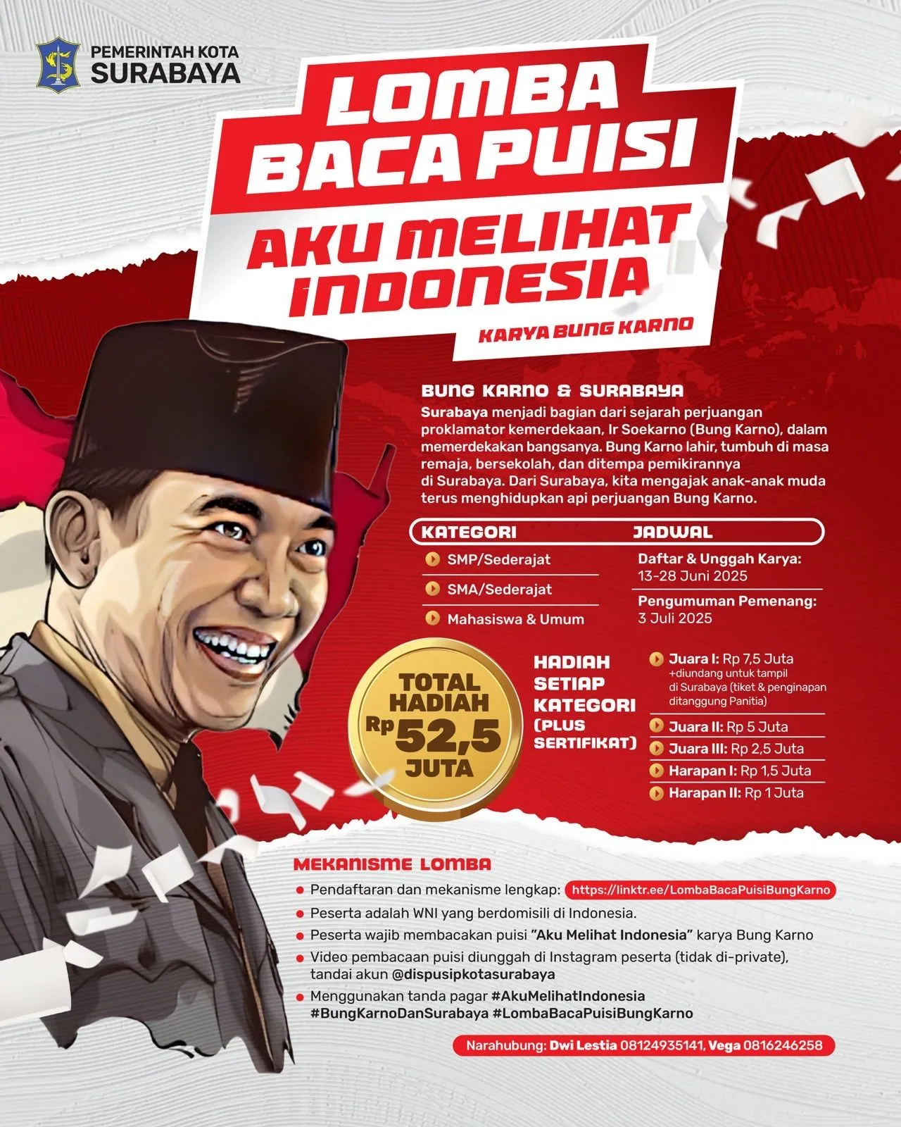 Pemkot Surabaya Gelar Lomba Baca Puisi Bung Karno, Total Hadiah Rp52,5 Juta