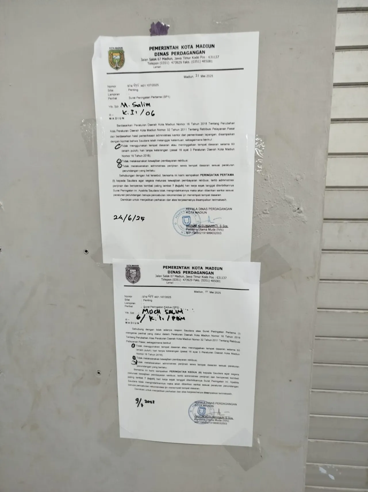 Pedagang Resah, Disperdag Kota Madiun Terbitkan Surat Peringatan Massal di Pasar Besar