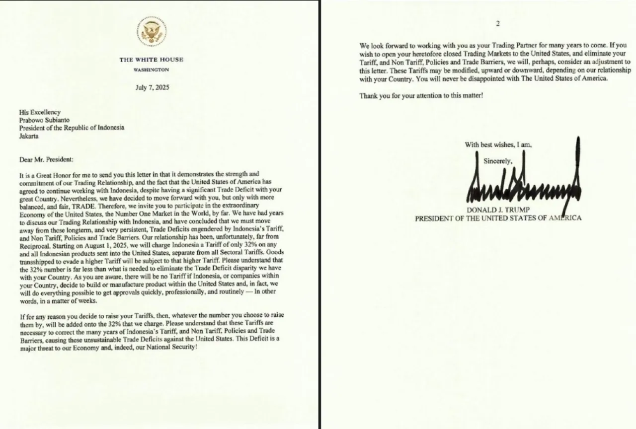 Begini Penampakan Surat darj Trump untuk Prabowo Terkait Tarif Impor 32 Persen