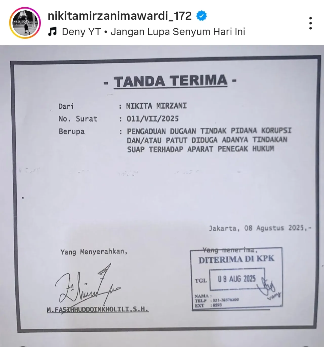 Nikita Mirzani Lapor KPK, Terkait Dugaan Suap kepada Penegak Hukum