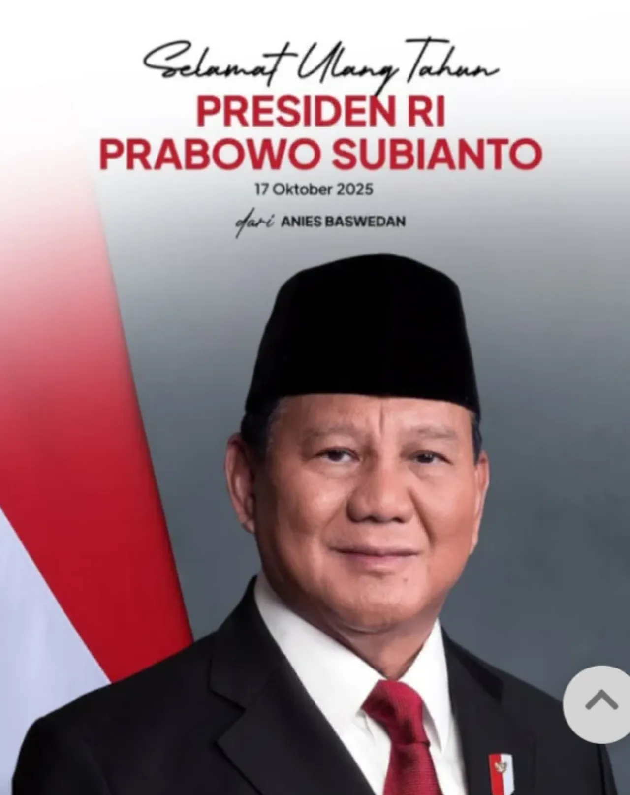 Anies Ucapkan Selamat Ulang Tahun ke-74 untuk Prabowo